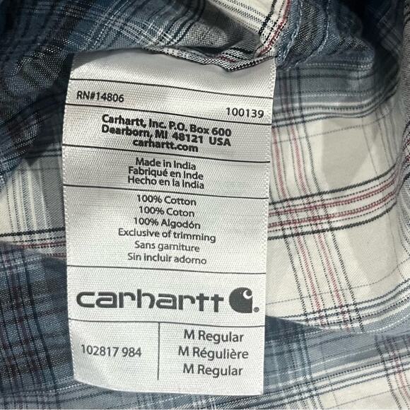 Carhartt Mens Size Medium Relaxed Fit Blue White Long Sleeve Button Down Shirt - Picture 6 of 6